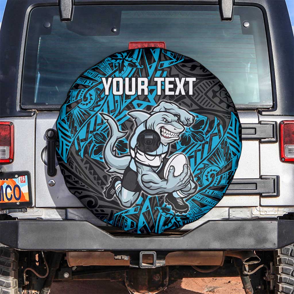 Personalised Cronulla-Sutherland Sharks Spare Tire Cover Polynesian Tribal Pattern With Rugby Shark Mascot Art