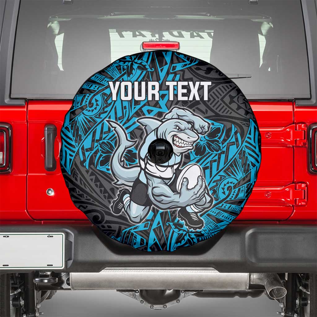 Personalised Cronulla-Sutherland Sharks Spare Tire Cover Polynesian Tribal Pattern With Rugby Shark Mascot Art
