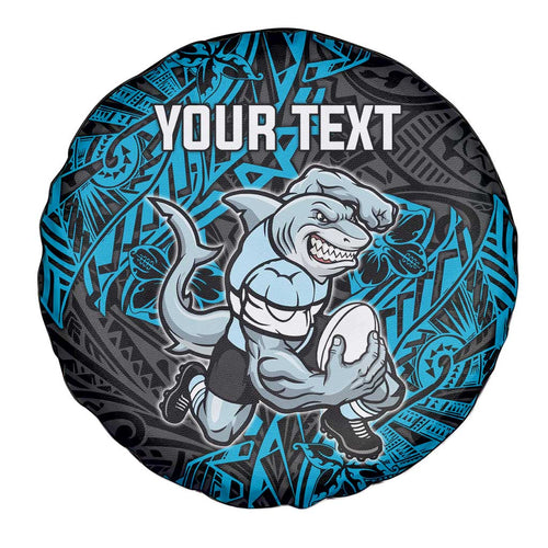 Personalised Cronulla-Sutherland Sharks Spare Tire Cover Polynesian Tribal Pattern With Rugby Shark Mascot Art