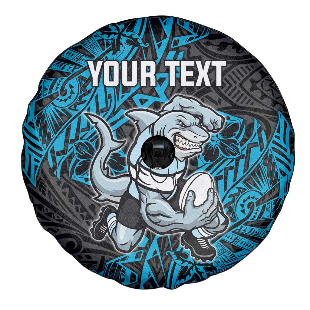 Personalised Cronulla-Sutherland Sharks Spare Tire Cover Polynesian Tribal Pattern With Rugby Shark Mascot Art