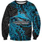 Personalised Cronulla-Sutherland Sharks Sweatshirt Polynesian Tribal Pattern With Rugby Shark Mascot Art