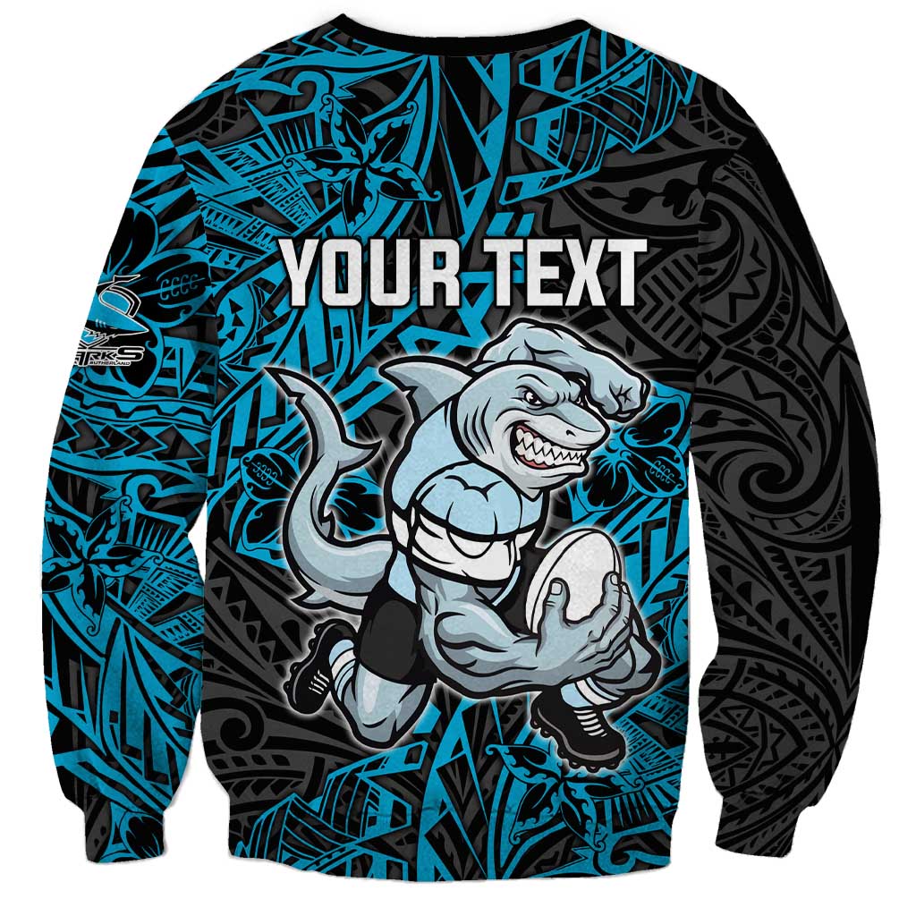 Personalised Cronulla-Sutherland Sharks Sweatshirt Polynesian Tribal Pattern With Rugby Shark Mascot Art