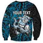 Personalised Cronulla-Sutherland Sharks Sweatshirt Polynesian Tribal Pattern With Rugby Shark Mascot Art