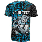 Personalised Cronulla-Sutherland Sharks T Shirt Polynesian Tribal Pattern With Rugby Shark Mascot Art