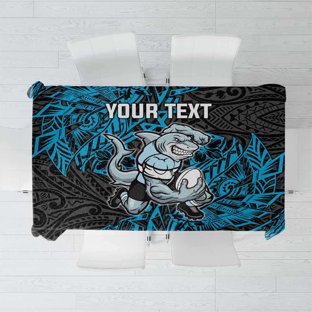 Personalised Cronulla-Sutherland Sharks Tablecloth Polynesian Tribal Pattern With Rugby Shark Mascot Art