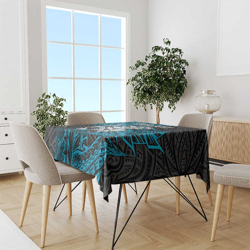 Personalised Cronulla-Sutherland Sharks Tablecloth Polynesian Tribal Pattern With Rugby Shark Mascot Art