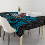 Personalised Cronulla-Sutherland Sharks Tablecloth Polynesian Tribal Pattern With Rugby Shark Mascot Art