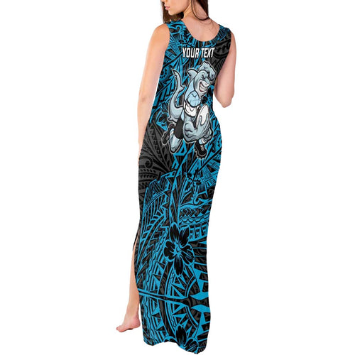 Personalised Cronulla-Sutherland Sharks Tank Maxi Dress Polynesian Tribal Pattern With Rugby Shark Mascot Art