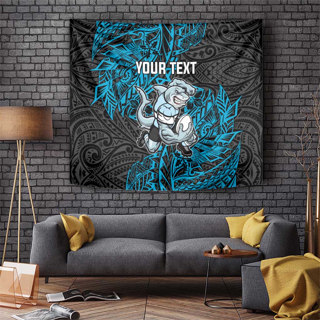 Personalised Cronulla-Sutherland Sharks Tapestry Polynesian Tribal Pattern With Rugby Shark Mascot Art