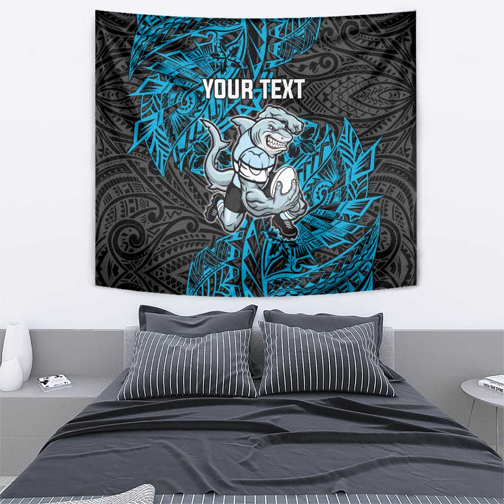 Personalised Cronulla-Sutherland Sharks Tapestry Polynesian Tribal Pattern With Rugby Shark Mascot Art