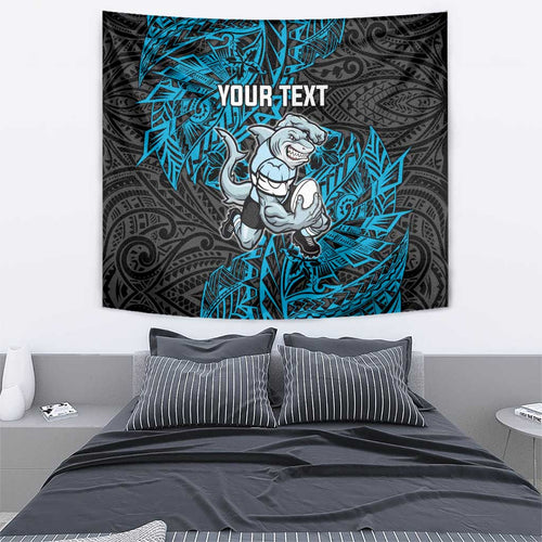 Personalised Cronulla-Sutherland Sharks Tapestry Polynesian Tribal Pattern With Rugby Shark Mascot Art
