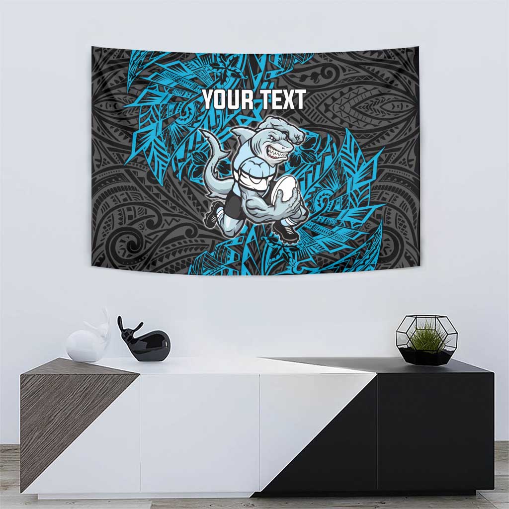 Personalised Cronulla-Sutherland Sharks Tapestry Polynesian Tribal Pattern With Rugby Shark Mascot Art