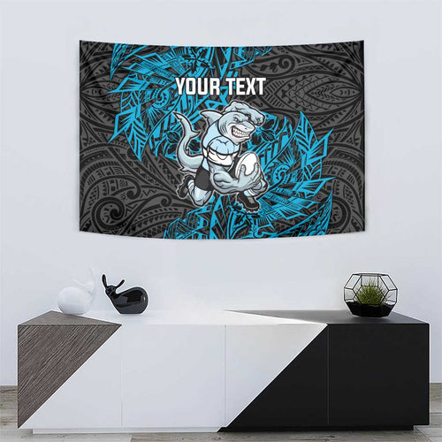 Personalised Cronulla-Sutherland Sharks Tapestry Polynesian Tribal Pattern With Rugby Shark Mascot Art