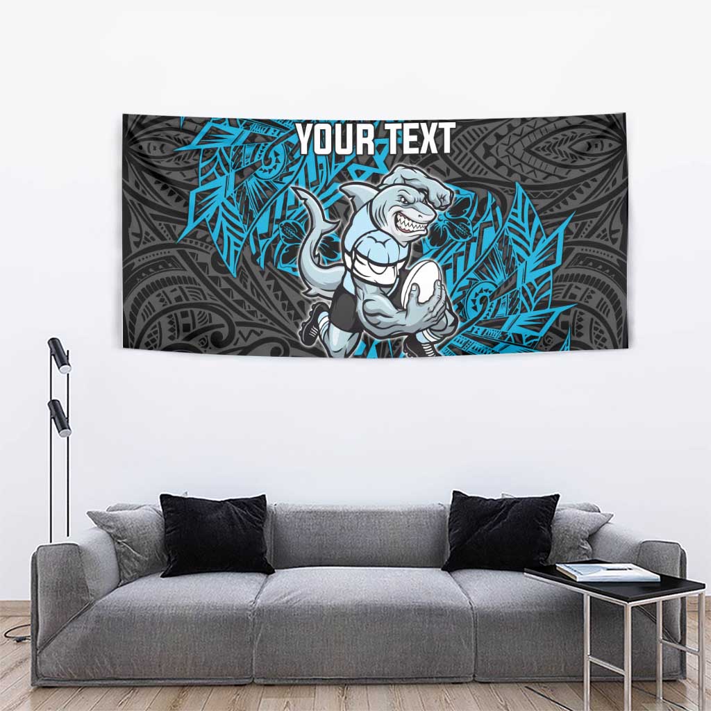 Personalised Cronulla-Sutherland Sharks Tapestry Polynesian Tribal Pattern With Rugby Shark Mascot Art