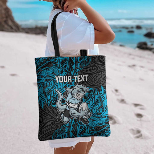 Personalised Cronulla-Sutherland Sharks Tote Bag Polynesian Tribal Pattern With Rugby Shark Mascot Art