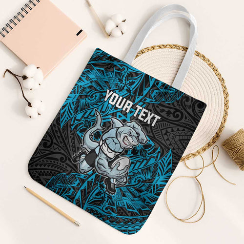 Personalised Cronulla-Sutherland Sharks Tote Bag Polynesian Tribal Pattern With Rugby Shark Mascot Art