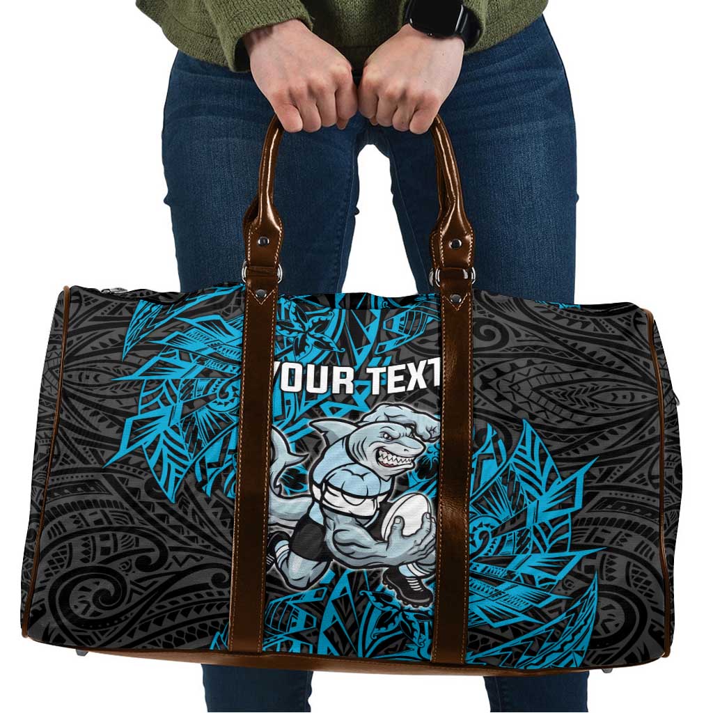 Personalised Cronulla-Sutherland Sharks Travel Bag Polynesian Tribal Pattern With Rugby Shark Mascot Art
