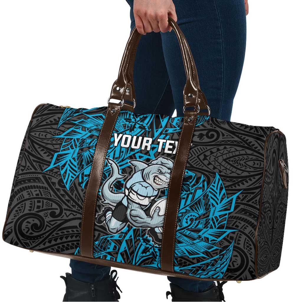 Personalised Cronulla-Sutherland Sharks Travel Bag Polynesian Tribal Pattern With Rugby Shark Mascot Art