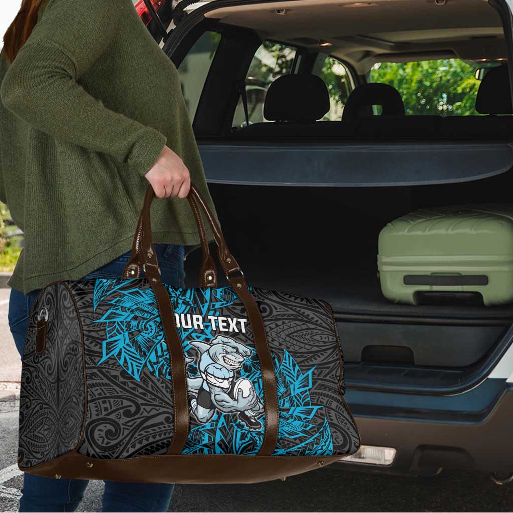 Personalised Cronulla-Sutherland Sharks Travel Bag Polynesian Tribal Pattern With Rugby Shark Mascot Art