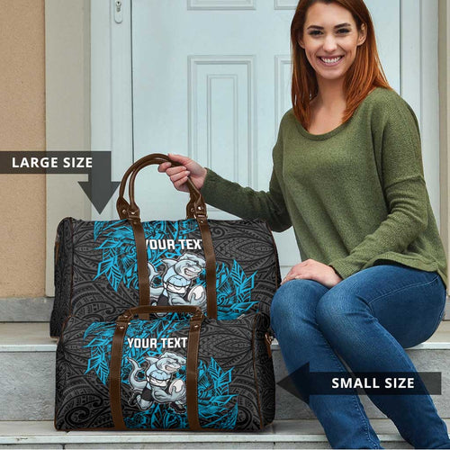 Personalised Cronulla-Sutherland Sharks Travel Bag Polynesian Tribal Pattern With Rugby Shark Mascot Art