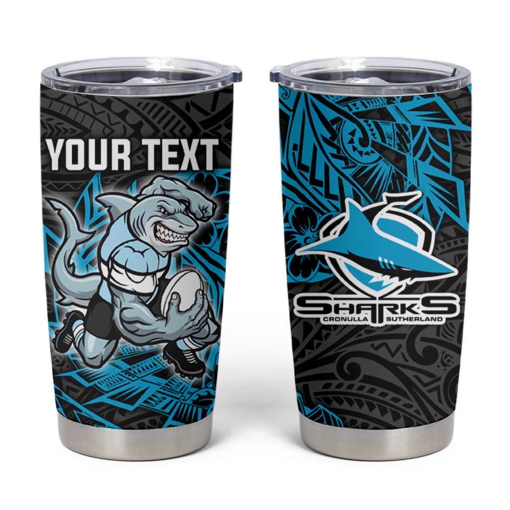 Personalised Cronulla-Sutherland Sharks Tumbler Cup Polynesian Tribal Pattern With Rugby Shark Mascot Art