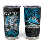 Personalised Cronulla-Sutherland Sharks Tumbler Cup Polynesian Tribal Pattern With Rugby Shark Mascot Art