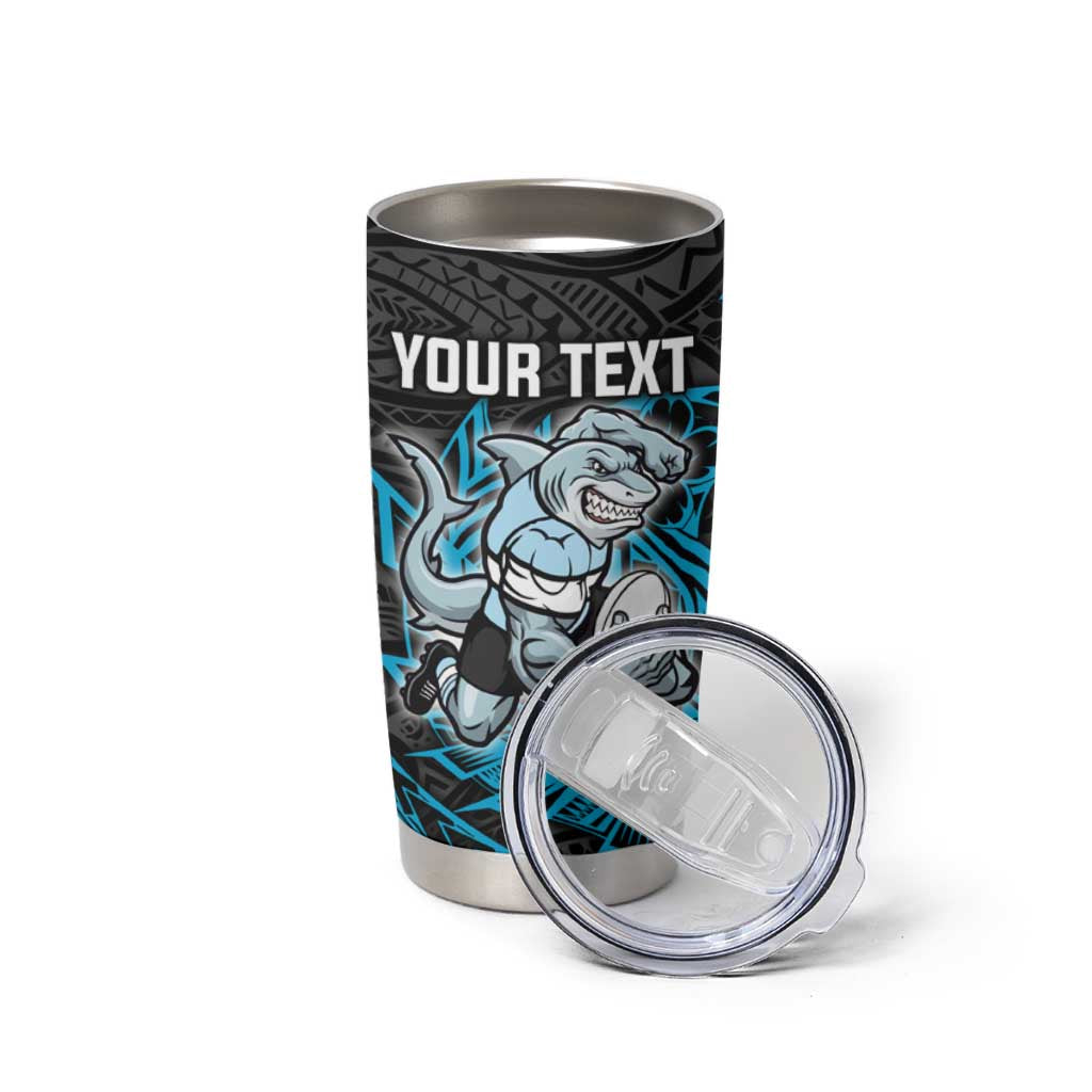 Personalised Cronulla-Sutherland Sharks Tumbler Cup Polynesian Tribal Pattern With Rugby Shark Mascot Art