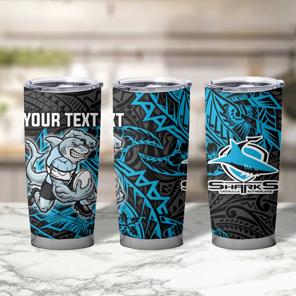 Personalised Cronulla-Sutherland Sharks Tumbler Cup Polynesian Tribal Pattern With Rugby Shark Mascot Art