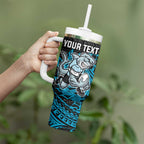 Personalised Cronulla-Sutherland Sharks Tumbler With Handle Polynesian Tribal Pattern With Rugby Shark Mascot Art