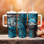 Personalised Cronulla-Sutherland Sharks Tumbler With Handle Polynesian Tribal Pattern With Rugby Shark Mascot Art