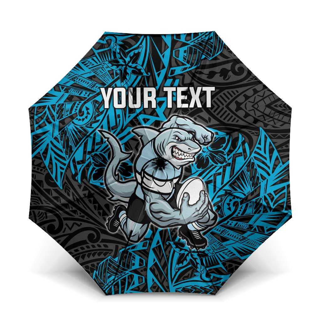 Personalised Cronulla-Sutherland Sharks Umbrella Polynesian Tribal Pattern With Rugby Shark Mascot Art