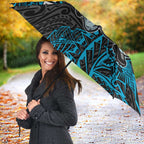 Personalised Cronulla-Sutherland Sharks Umbrella Polynesian Tribal Pattern With Rugby Shark Mascot Art