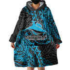 Personalised Cronulla-Sutherland Sharks Wearable Blanket Hoodie Polynesian Tribal Pattern With Rugby Shark Mascot Art