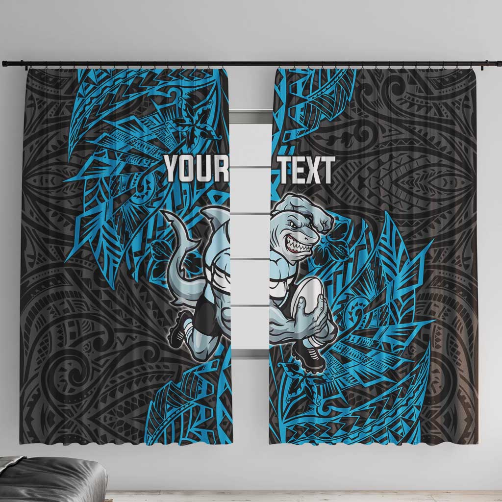 Personalised Cronulla-Sutherland Sharks Window Curtain Polynesian Tribal Pattern With Rugby Shark Mascot Art