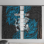 Personalised Cronulla-Sutherland Sharks Window Curtain Polynesian Tribal Pattern With Rugby Shark Mascot Art