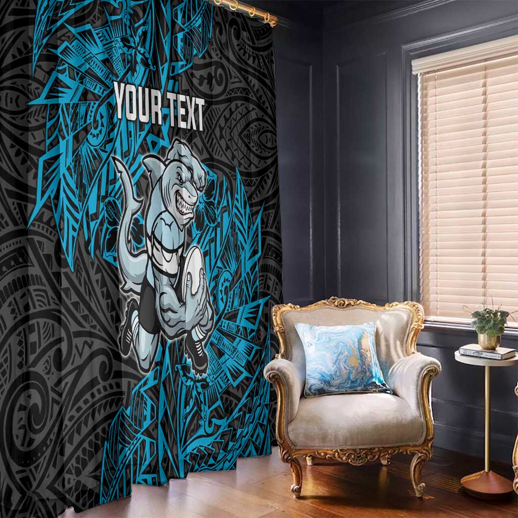 Personalised Cronulla-Sutherland Sharks Window Curtain Polynesian Tribal Pattern With Rugby Shark Mascot Art