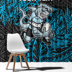 Personalised Cronulla-Sutherland Sharks Window Curtain Polynesian Tribal Pattern With Rugby Shark Mascot Art