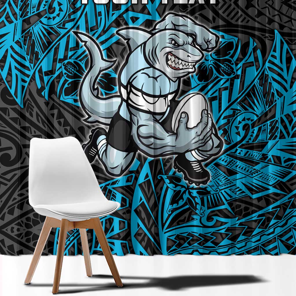 Personalised Cronulla-Sutherland Sharks Window Curtain Polynesian Tribal Pattern With Rugby Shark Mascot Art