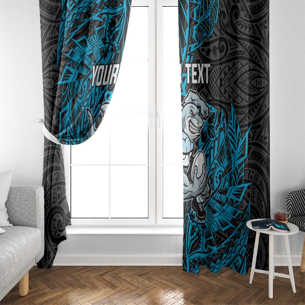 Personalised Cronulla-Sutherland Sharks Window Curtain Polynesian Tribal Pattern With Rugby Shark Mascot Art