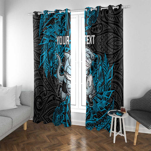 Personalised Cronulla-Sutherland Sharks Window Curtain Polynesian Tribal Pattern With Rugby Shark Mascot Art