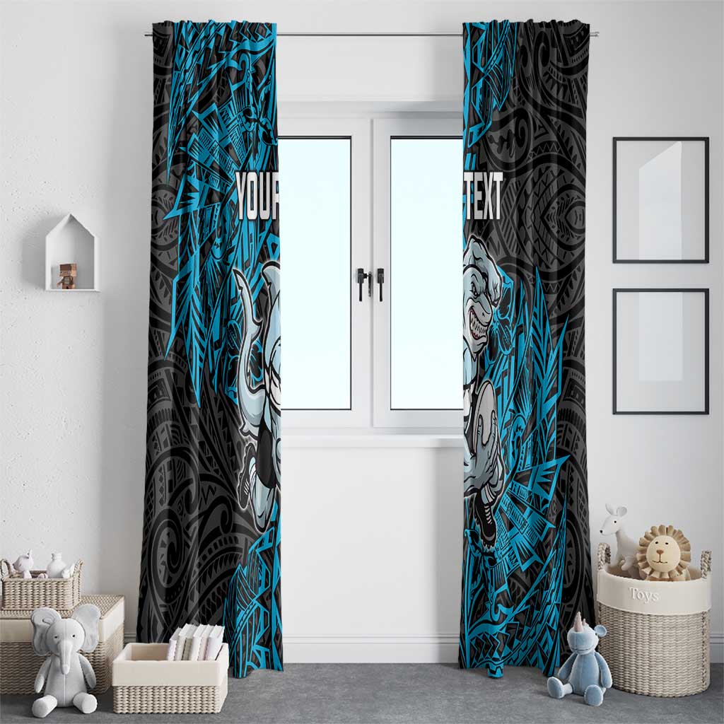 Personalised Cronulla-Sutherland Sharks Window Curtain Polynesian Tribal Pattern With Rugby Shark Mascot Art