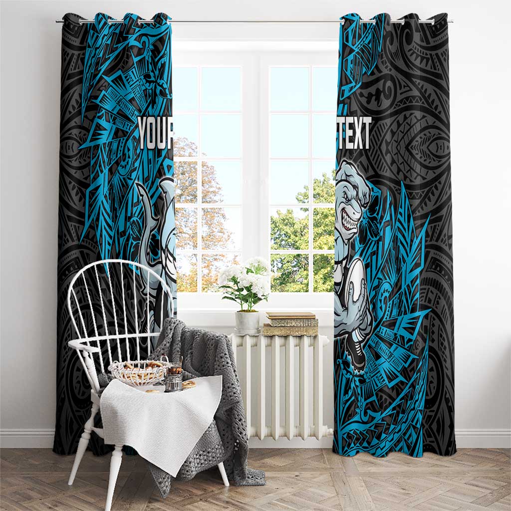 Personalised Cronulla-Sutherland Sharks Window Curtain Polynesian Tribal Pattern With Rugby Shark Mascot Art