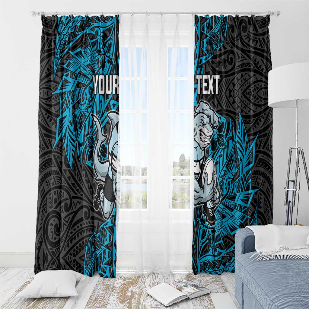 Personalised Cronulla-Sutherland Sharks Window Curtain Polynesian Tribal Pattern With Rugby Shark Mascot Art