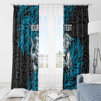 Personalised Cronulla-Sutherland Sharks Window Curtain Polynesian Tribal Pattern With Rugby Shark Mascot Art