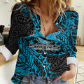 Personalised Cronulla-Sutherland Sharks Women Casual Shirt Polynesian Tribal Pattern With Rugby Shark Mascot Art