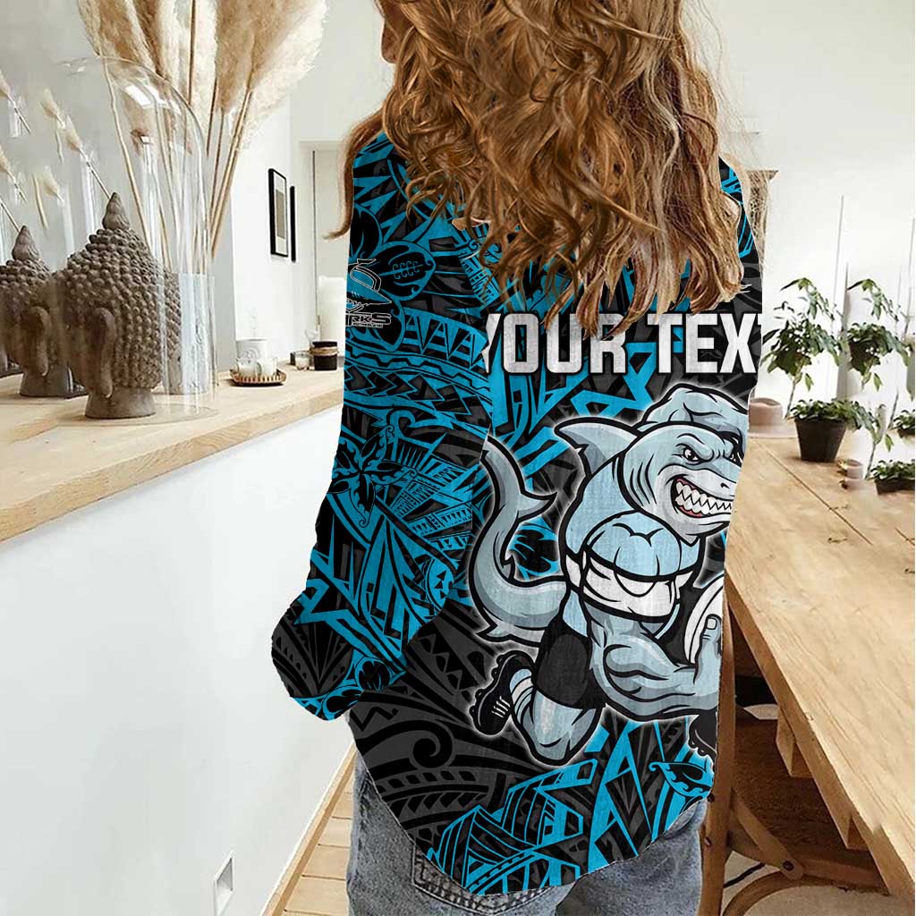 Personalised Cronulla-Sutherland Sharks Women Casual Shirt Polynesian Tribal Pattern With Rugby Shark Mascot Art