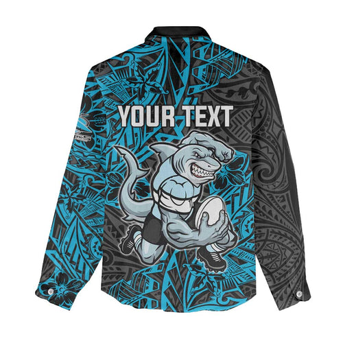 Personalised Cronulla-Sutherland Sharks Women Casual Shirt Polynesian Tribal Pattern With Rugby Shark Mascot Art
