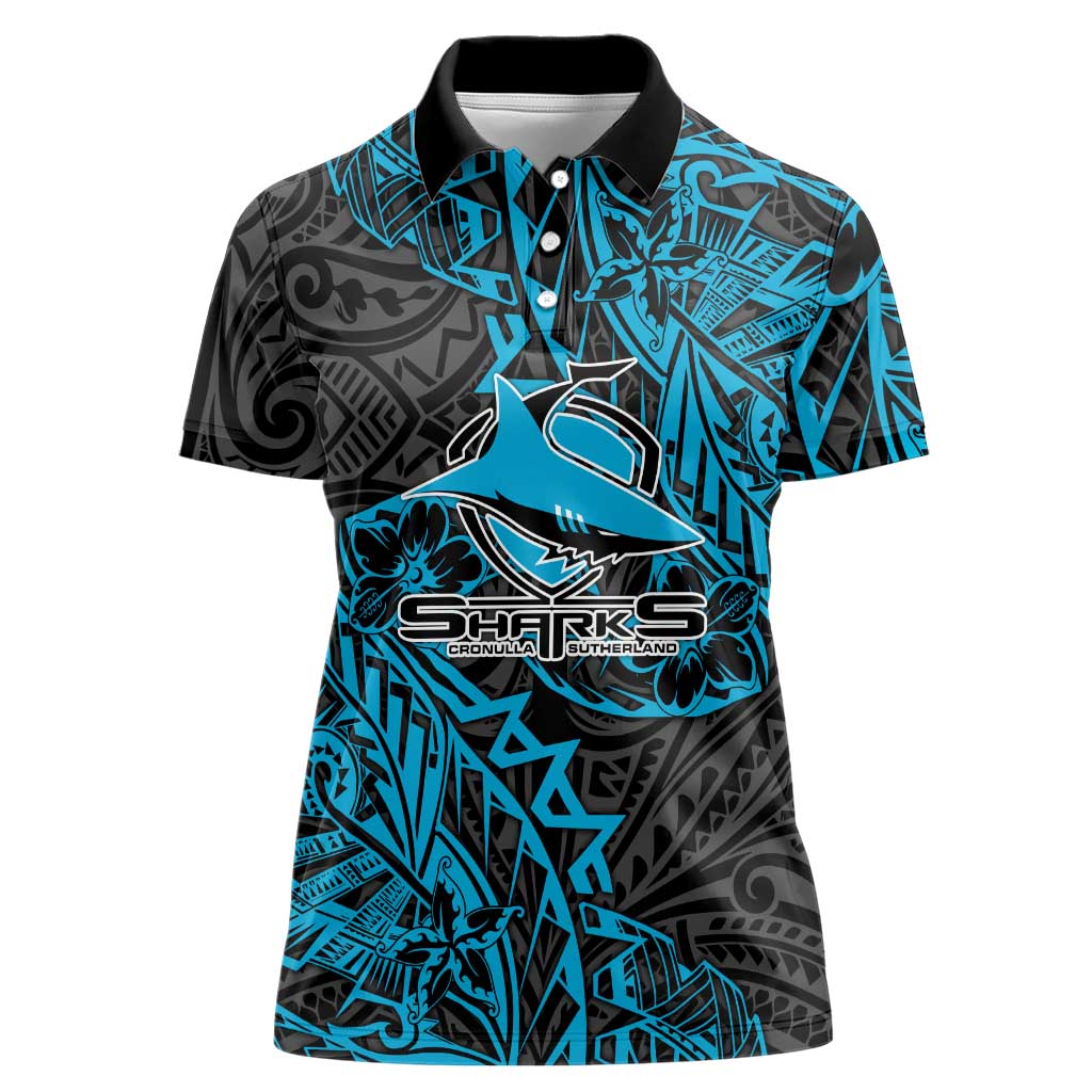 Personalised Cronulla-Sutherland Sharks Women Polo Shirt Polynesian Tribal Pattern With Rugby Shark Mascot Art