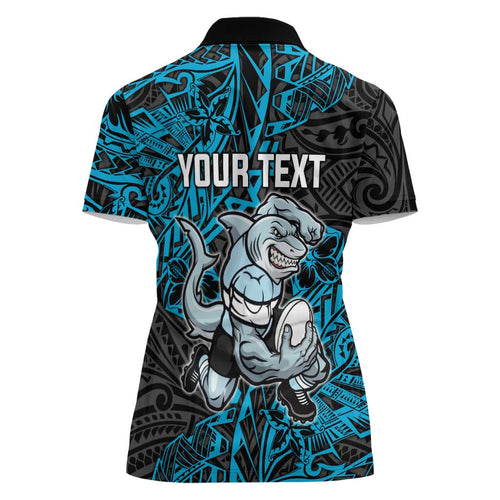 Personalised Cronulla-Sutherland Sharks Women Polo Shirt Polynesian Tribal Pattern With Rugby Shark Mascot Art