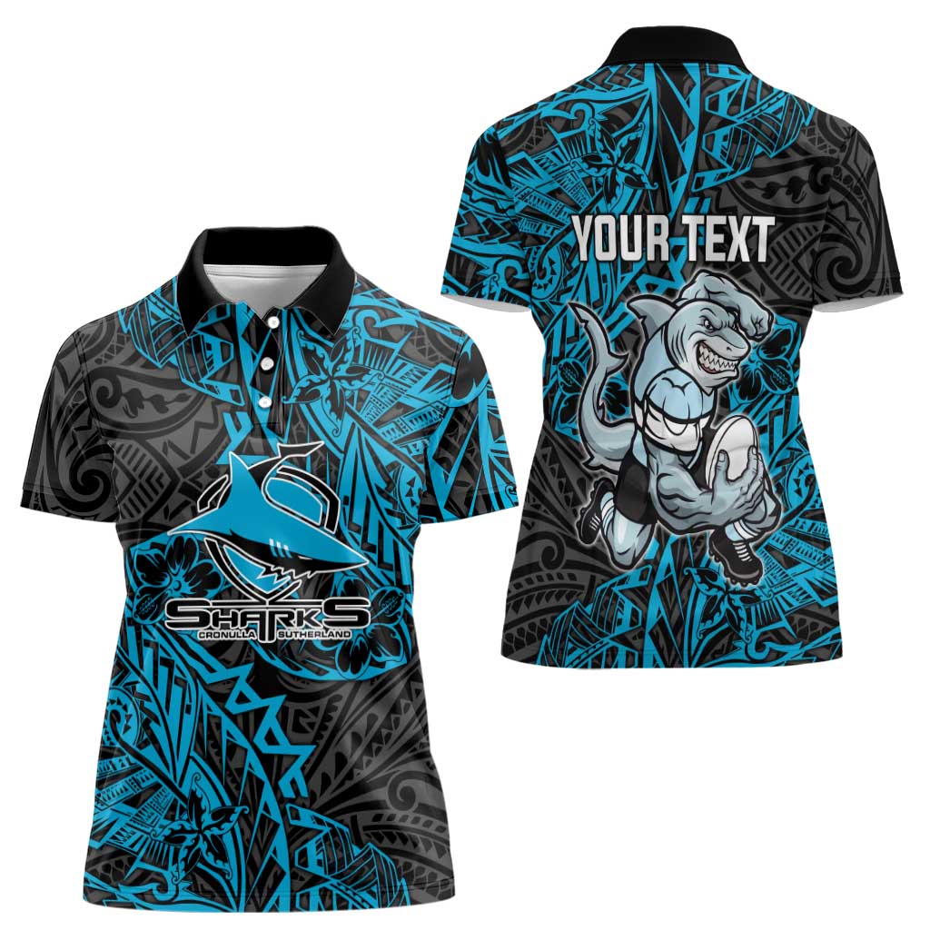 Personalised Cronulla-Sutherland Sharks Women Polo Shirt Polynesian Tribal Pattern With Rugby Shark Mascot Art